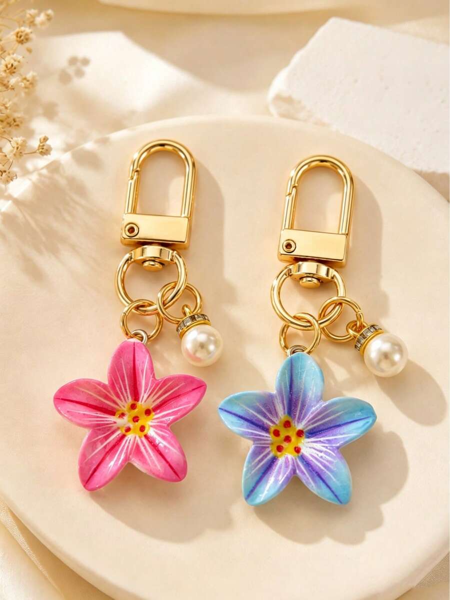 1 pieza/Multi-piezas Colgante de flor de lirio colorida para mujer con incrustación de perla falsa, llavero y adorno para bolso - Multicolor - Ver 1