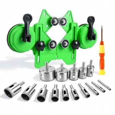 Tile Hole Cutter Set,17PCS Diamond Hole Saw Kit With Double Suction Cups Guide Jig, Drill Bits,Tile Cutter For Porcelain, Ceramic, Glass, Marble, Adjustable Tile Drill Bit Positioner Jig 4mm-83mm
