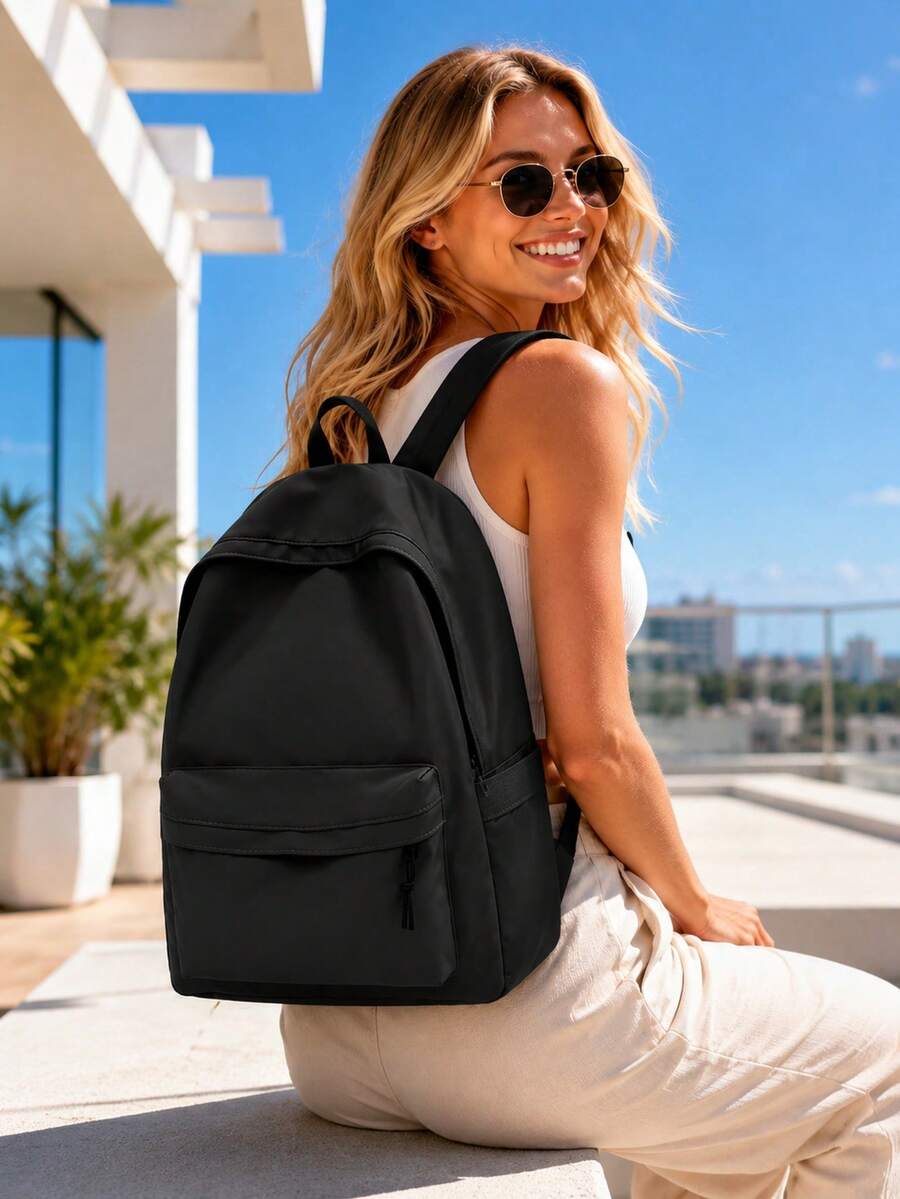 1pc Simple Large Capacity Backpack, Lightweight Fabric Rucksack Daypack For Daily Outing Sleek Bookbag For Men Casual Travel School Computer,School Must-Haves - A - 查看 1