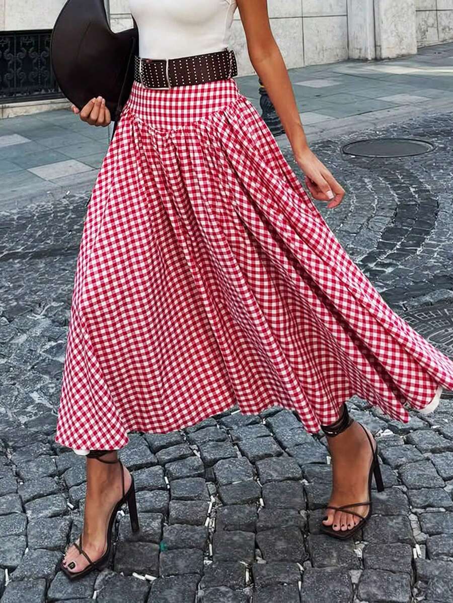 Women's Elegant Casual Street Daily Plaid Casual Skirt Women's Casual Skirt Red - Red - View 1
