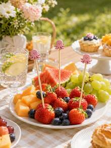 50 piezas de lindos palillos para frutas con diseño de pulpo rosa, estilo oceánico, para postres, frutas y cócteles, adecuados para fiesta en la piscina, camping en la playa, fiesta tropical de Hawái, opción ideal para decoración de postres y bebidas en cumpleaños temáticos y festivales - Multicolor - Ver 3