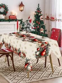 1件裝聖誕桌布 130x220cm 聖誕球與雪花圖案一次性塑料長方形桌巾，鄉村風聖誕派對裝飾，適用野餐、居家廚房餐桌布置，冬季節慶餐桌佈置與禮物靈感 - 聖誕紅灰球 - 查看 10