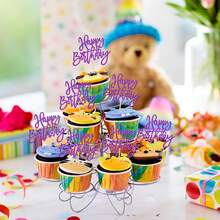 6/24 piezas Adornos para cupcakes con purpurina morada Feliz Cumpleaños, palillos para cupcakes morados, decoraciones para pasteles de fiesta de cumpleaños, adecuados para fiesta temática de celebración de aniversario, cumpleaños, fiesta de bienvenida, fiesta temática morada - Púrpura - Ver 4