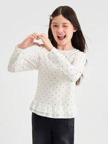 Balabala 女童長袖T恤 2026秋季新款甜美時尚青少年女孩內搭休閒上衣 - 白黑色調 - 查看 2