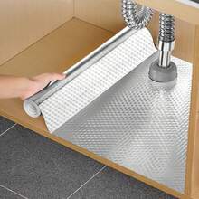 Papel tapiz autoadhesivo de aluminio impermeable y resistente al aceite para armarios 1 pieza - Plateado - Ver 9