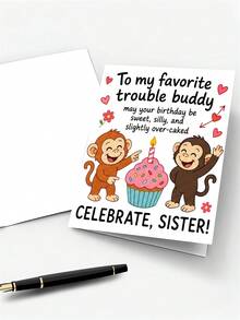 1pc Birthday Card For Friend, Sister – Woman Silhouette Cake Illustration, Sweet Birthday, Thickened, With Envelope - A - View 7