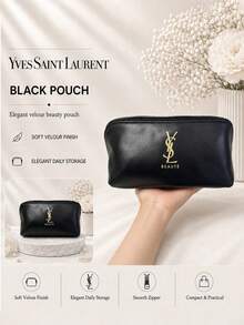 YSL Libre Black Makeup Bag 20*10cm, Glossy Leather With Gold Logo, Smooth Zipper, Large Capacity, Perfect For Travel And Makeup Storage, Ideal As A Gift. - Black - View 3
