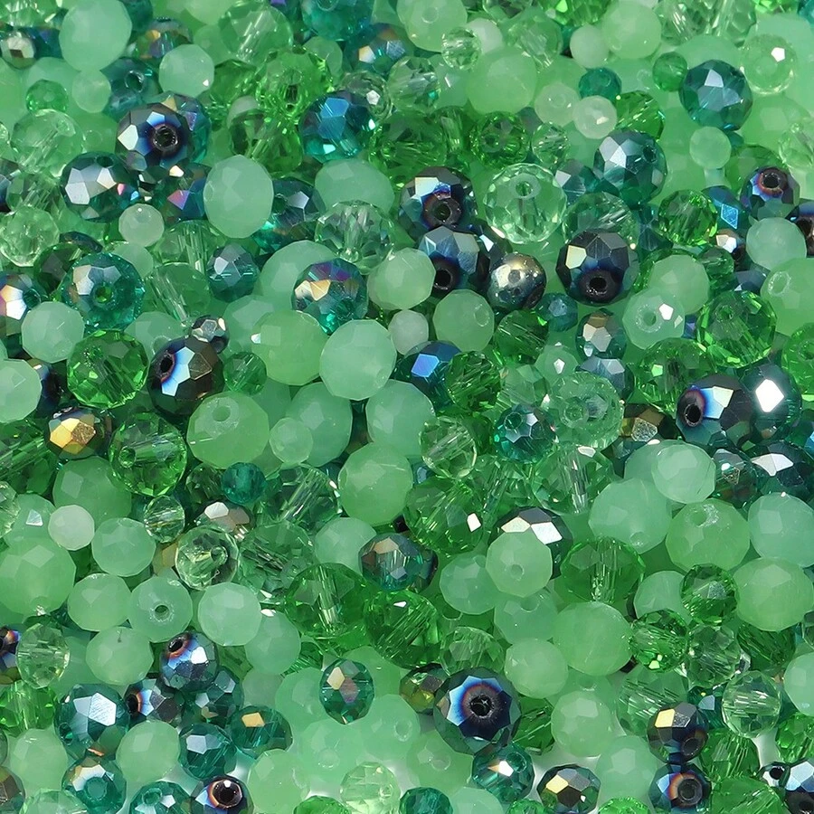 1 Pack Green Glass Crystal Pointed Beads, Random Shades (Random Quantity Per Color)