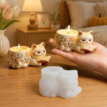 Cute Reading Cat Shaped Planter Silicone Mold, Embossed Reading Cat Shaped Silicone Mold, DIY Handmade Cat Succulent Planter Cement Plaster Concrete Resin Casting Mold, For Home Craft Decoration, Birthday/Christmas Gift - A - View 1