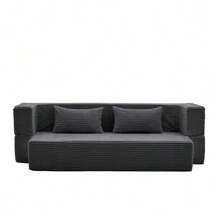 2-In-1 Convertible Corduroy Sofa Bed, Modular Floor Sofa, No Assembly Required, Fold-Out Sofa Bed With 2 Cushions - 灰色 - 查看 6