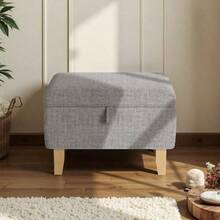 Linen Padded Storage Stool Ottoman Storage Box Footstool Living Room Bedroom Hallway Shoe Stool Footrest - Dark Grey - View 9
