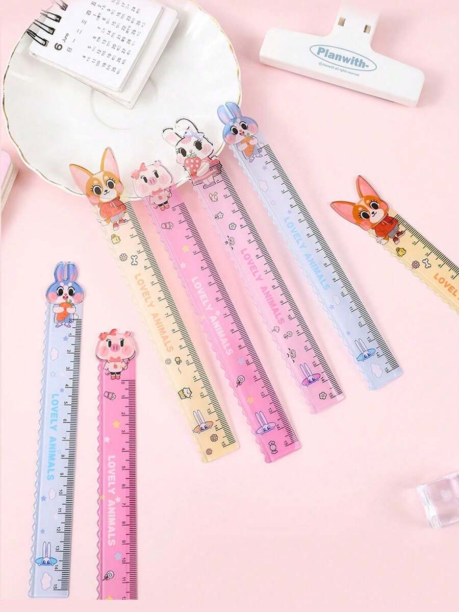 18pcs/12pcs/6pcs/4pcs/1pc Cute Cartoon Animal Ruler, 15cm Wavy Line Special Ruler, Elementary School Student Gift Prize Ruler, Highly Attractive Multi-Function Wavy Line 15cm Ruler, Student Stationery Small Gift Prize, Back To School Season/Back To School Season Essential, Halloween/Christmas Essential