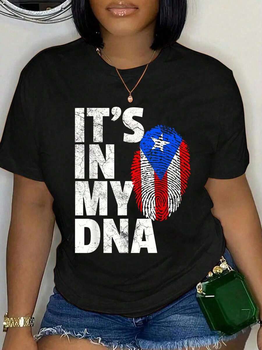 100%Pure Cotton Puerto Rico Mom Theme T Shirt,Men And Women,Loose And Comfortable,Soft Round-Neck Top. - 黑色 3 - 查看 1