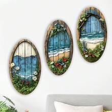 跨境夏季海洋波浪花環 2D 木製懸掛裝飾品 窗戶裝飾 陽台花園懸掛裝飾牌 - A - 查看 3