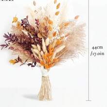 棕色人造蘆葦草花束 大容量兔尾草 43.18cm 波希米亞風人造蓬鬆蘆葦 婚禮居家桌面派對裝飾（經典款） - 橘色 - 查看 6