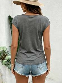 Bestseller Retro Streetwear Funny Sunglasses Fish Coastal Graphic Women's V Neck Cap Sleeve Top, For Street Hangout Beach Trip Daily Shopping - Grey - View 2
