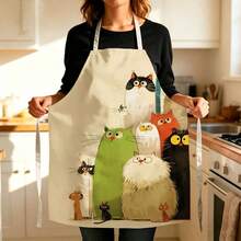 1pc Cartoon Healing Multi-Cat Print Apron - Sleeveless Design, Durable And Comfortable Fit, Featuring Stacked Colorful Fat Cat Big-Eyed Cute Pet Patterns, Suitable For Cooking, Baking And Home Cleaning, Household Cleaning, Housework Apron, Hand-Painted Handmade Gardening Apron, Fun Holiday Gift - Multicolor - View 11