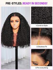MEGALOOK Wig Lace Front Tanpa Lem 13x6, Rambut Keriting, 100% Rambut Manusia, Sudah Dibleaching dan Dicabut, Lace Transparan Garis Rambut Alami, Penutup Kepala Bernapas, Penutup Kepala dengan Tali Serut - SNatural - View 9