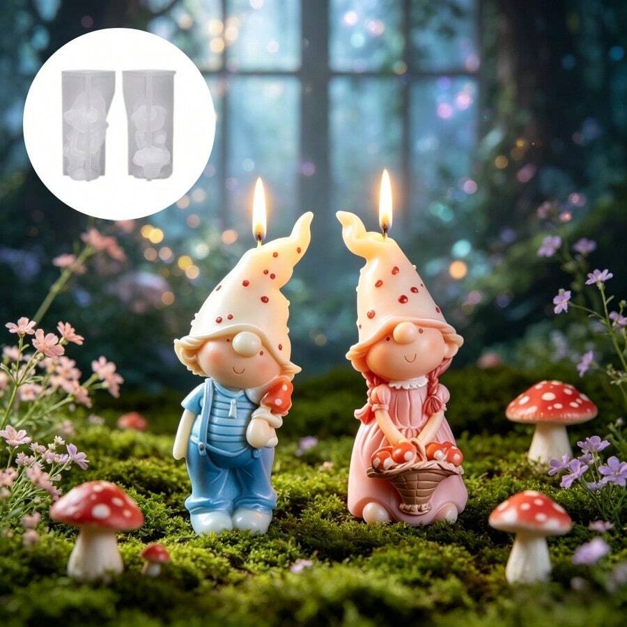 SILIKE LUFEI 1 pieza Molde de silicona de arcilla, 2 estilos opcionales Molde de figurita de niño y niña con sombrero de hongo, adecuado para resina, yeso, velas, productos de aromaterapia, decoración del hogar de verano, exhibición de mesa de boda - Molde de seta con sombrero para niños - Ver 1