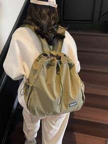 Solid Color Minimalist Shoulder Bag Large Capacity Portable Women's Tote Bag Versatile Style Drawstring Backpack Suitable For Daily School Shopping - Multicolor - View 6