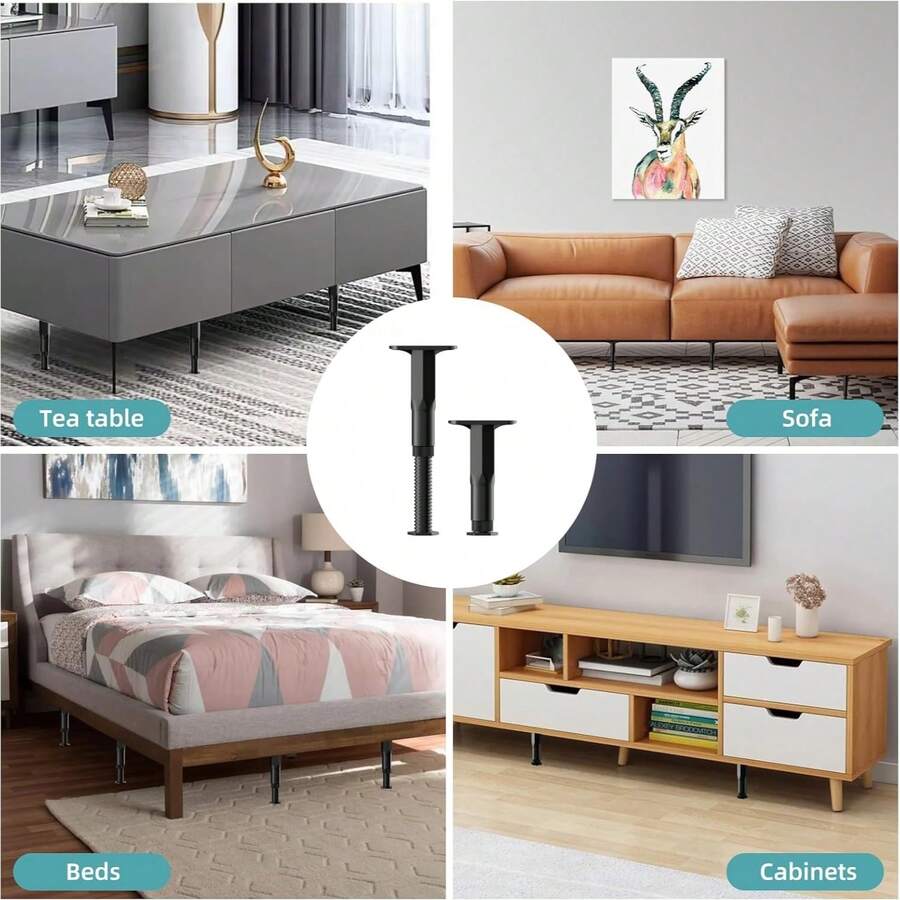 4pcs Adjustable Furniture Leg Supports - Heavy Duty Bed Frame Slat Risers, Sofa And Vanity Stabilizers - Plastic Bed Frame Accessories With Enhanced Grip, Multipurpose Home Improvement Supplies
