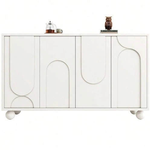 Sideboard (120*35*71cm), Storage Unit For Dining Room And Living Room, Sideboard With Storage Space, Anti-Tip, Modern, Sleek Design Sideboard With Adjustable Top, White (N620P240714W) - 白色 - 查看 1