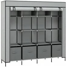 Fabric Wardrobe With Hanging Rail, 10 Compartments, 4 Drawers, Non-Woven Look, Dark Grey, For Bedroom And Entryway - Dark Grey - View 1