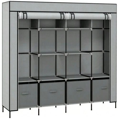 Fabric Wardrobe With Hanging Rail, 10 Compartments, 4 Drawers, Non-Woven Look, Dark Grey, For Bedroom And Entryway - Dark Grey - View 1