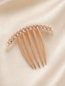 topshiny Peine de pelo elegante con perlas y strass para mujer, horquilla de moño curva dorada, accesorio para peinado de novia y fiesta de boda, peines - 1 - Ver 8