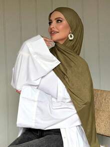 1PC Women's New Military Green Solid Color Large Size Hijab Headscarf Long Scarf Casual Soft - Army Green - View 2