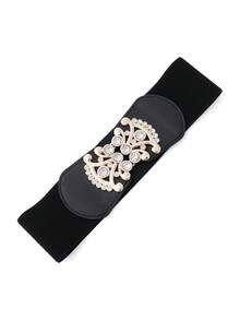 1pc Women's Wide Waist Belt With Metal Buckle Decor, Vintage High Waist Dress Belt, Black - Waistband - View 4