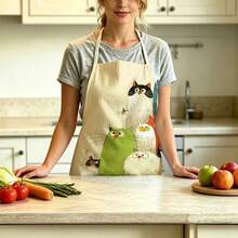 1pc Cartoon Healing Multi-Cat Print Apron - Sleeveless Design, Durable And Comfortable Fit, Featuring Stacked Colorful Fat Cat Big-Eyed Cute Pet Patterns, Suitable For Cooking, Baking And Home Cleaning, Household Cleaning, Housework Apron, Hand-Painted Handmade Gardening Apron, Fun Holiday Gift - Multicolor - View 7