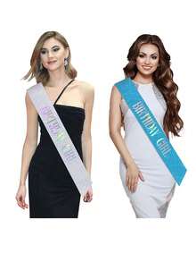 Bando Ulang Tahun dengan Selempang untuk Wanita, Mahkota Tiara Ulang Tahun untuk Dekorasi - Gaya merah muda - View 3