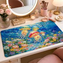 M-Onet Oil Painting Style Colorful Jellyfish Flower Large Mouse Pad, Healing Ocean Floral Ins Style Non-Slip Desk Mat, Thickened Keyboard Pad, Suitable For Girls' Makeup Table - View 4