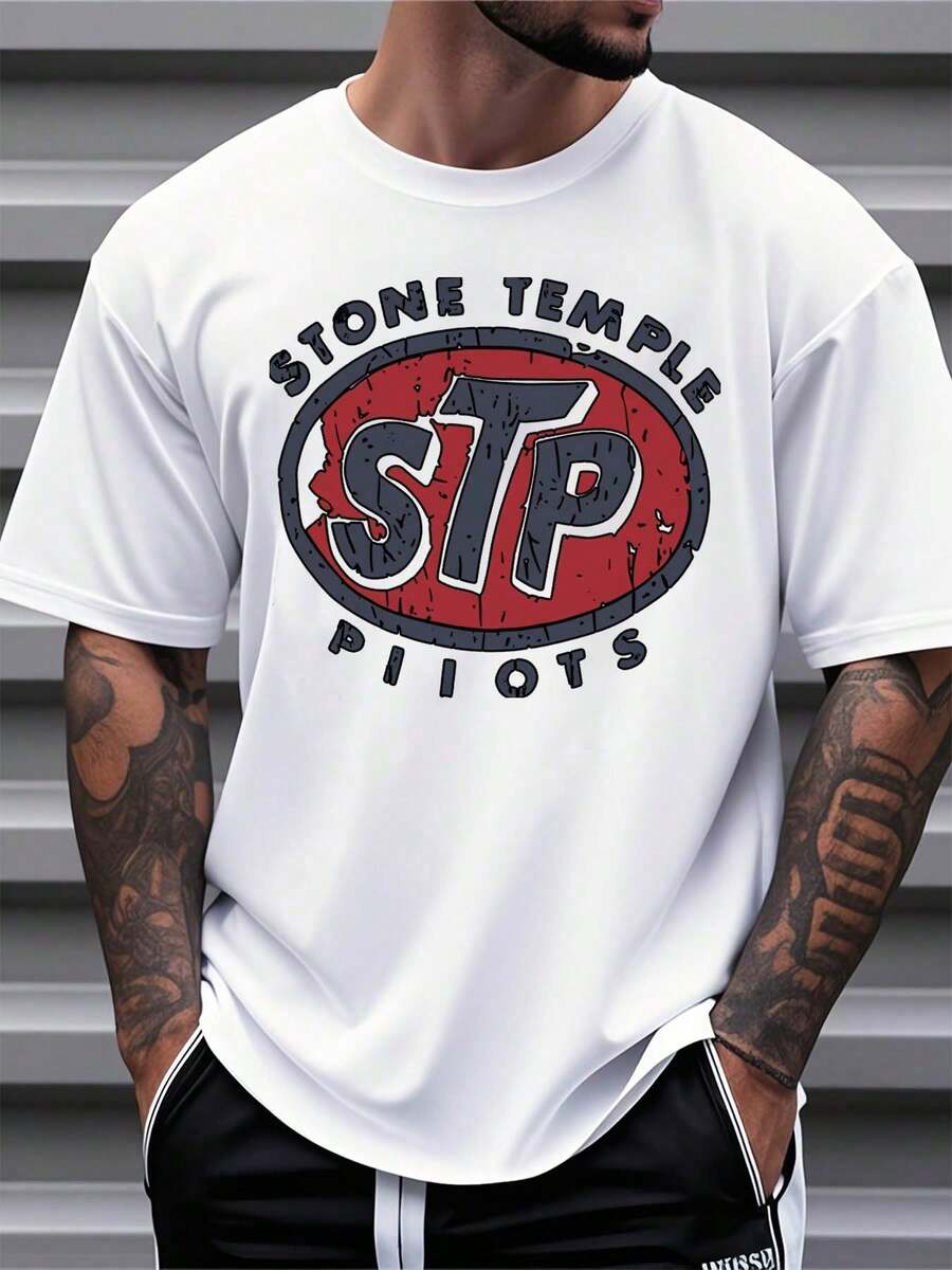 Camiseta unisex de algodón con diseño gráfico del logotipo de la banda Stone Temple Pilots (STP), regalo para conciertos de rock, para hombres y mujeres, ropa casual, ropa urbana, top de mod - Blanco - Ver 1