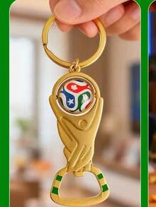 1pc Summer Carnival Essential World Cup Bottle Opener, Keychain With Exquisite Casting And Outstanding Texture, Durable For Repeated Opening Without Deformation Or Fading. Classic Trophy Shape With Rotatable Soccer Ball Detail, Combining Collection And Play Value. Compact And Portable Keychain Design, Space-Saving Storage, Convenient For Carrying. Perfect For Home Gatherings, Watching Game Parties, Fan Parties, Soccer Parties. - Multicolor - View 7
