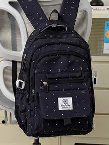 Aesthetic Retro Rucksack, Polka Dot Print Women's Functional Backpack, Large Capacity Multi-Layer Zipper Multi-Pocket Laptop Bag, Teen Girl Campus - Multicolor - View 14