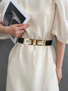1pc Elastic Pleated Design Metal Buckle Versatile Waist Belt For Daily Casual Wear - A - View 7