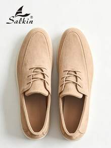 Salkin 男士時尚設計師樂福鞋 繫帶手工縫製 柔軟仿麂皮/純素皮革 內墊軟跟領 商務正裝鞋 男士莫卡辛鞋 日常辦公 婚禮派對 情侶約會 浪漫晚餐 節日禮物 學生休閒鞋 百搭款 建議選擇大一號 - 米色 - 查看 7
