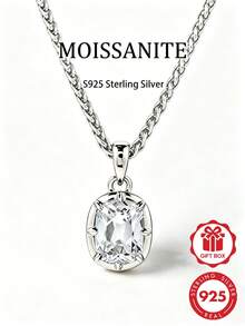 1-3 Carat Oval Cut White Moissanite Pendant Necklace For Women, S925 Sterling Silver Wheat Chain Vintage 8-Prong Solitaire Necklace, Classic Daily Wear Wedding Anniversary Jewelry Gift - Style a - White - View 6