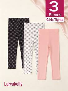 3/1 pieza Mallas ajustadas dulces y lindas para bebé niña, con patrón de pequeños lunares, estilo vintage dulce, adecuadas para primavera, otoño y todas las estaciones, uso diario - Multicolor - Ver 10