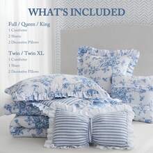 Madison Park 4/5 Pieces Adele Fluffy Summer Vacation Comforter Set – Vintage Bed In A Bag With Decor Pillows, Reversible Ruffle Bedding, Cozy Home Textile, Back-To-School Dorm Essentials, Elegant Christmas Thanks Giving Gifts - Blue - View 5