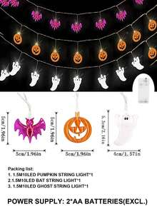3pcs/Set 1.5M Halloween Dark Gothic Pumpkin Bat Ghost LED String Lights, Ghostly Sinister Creepy Haunted House Halloween Decor, Classic Halloween Decor, Wonderful Halloween Gifts, Indoor Outdoor Lawn Porch Window Halloween Holiday Party Decor - Ghost Bat Pumpkin - View 11