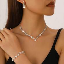 Gold Water Drop Rhinestone Women's Jewelry Set | V-Neck Necklace, Bracelet And Dangle Earrings Suitable For Weddings, Parties, Balls And Formal Occasions - Gold - View 9