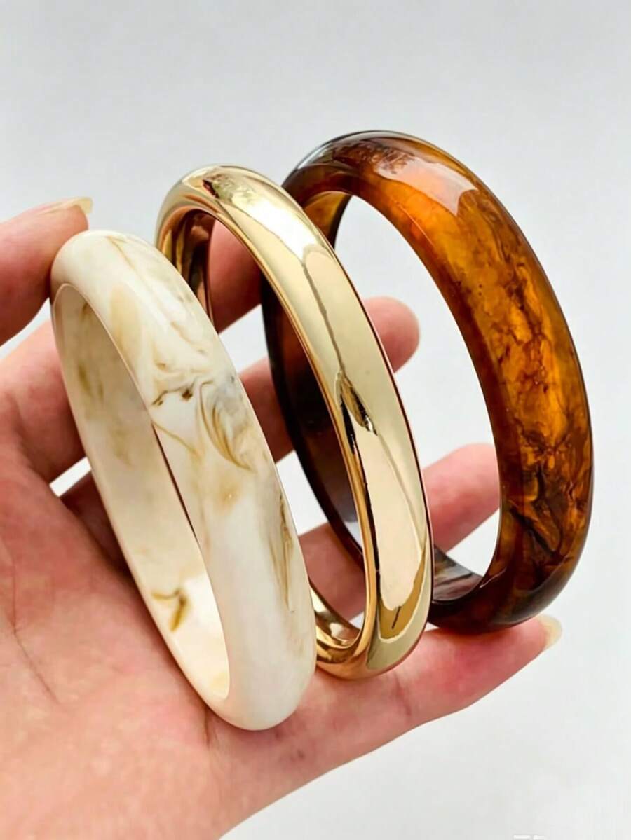 3件套时尚双色虎眼石树脂手链,适合作为礼物送给家人和朋友 - 彩色 - 查看 1