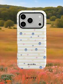 GIIPPA 1件淡黃色橫條紋背景搭配藍莓與小星星圖案設計手機殼，適用於 Phone 17 Pro Max，相容 Phone 16 Pro Max、15 Pro Max、14 Pro Max，韓系高端時尚趣味手機殼，相容 11/12/13/14/15/16 Pro Max Plus，優雅設計男女皆宜，聖誕節、情人節、復活節、婚禮季與生日送女友的完美禮物 - 乳黃色 - 查看 9