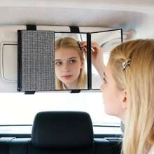 3-Fold Shiny Rhinestone Car Sun Visor Makeup Mirror, Adjustable 3-Panel Makeup Mirror, Universal Clip-On Car Sun Visor Vanity Mirror, Suitable For Car Interior - 1pc - View 10