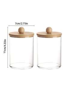 1/2/4 Packs Clear Bathroom Storage Jars With Bamboo Lids, PS Plastic Cotton Swab Holder For Dental Floss Picks, Toothpicks, Cotton Balls, Makeup Pads, Vanity Countertop Organizer - Multicolor - View 10