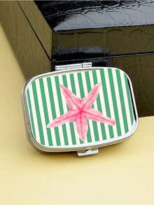 Vintage Fun Starfish Pill Box, Cute Starfish Design, Square Pill Box, Portable Medication Storage Compartment, Mini Metal Storage Box, Portable Jewelry And Pill Box, Travel Pill Box, Large Capacity Compartment, Weekly Medication Organizer, Suitable For Daily Medications And Vitamins, Essential For Doctors And Nurses, Emergency Needs, Travel, Hiking Emergency Rescue, Unique Gift Choice - Multicolor - View 2