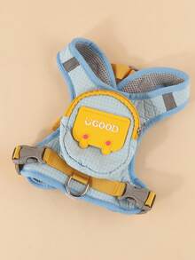 1pc Dopamine Color Cartoon Pet Harness & Leash Set, Breathable Non-Choke Design For Small Dogs & Cats, Suitable For Walking - Baby Blue - View 8